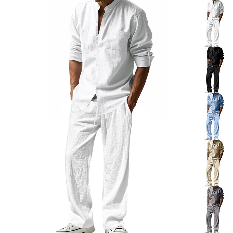 Ensemble chemise et pantalon aspect lin