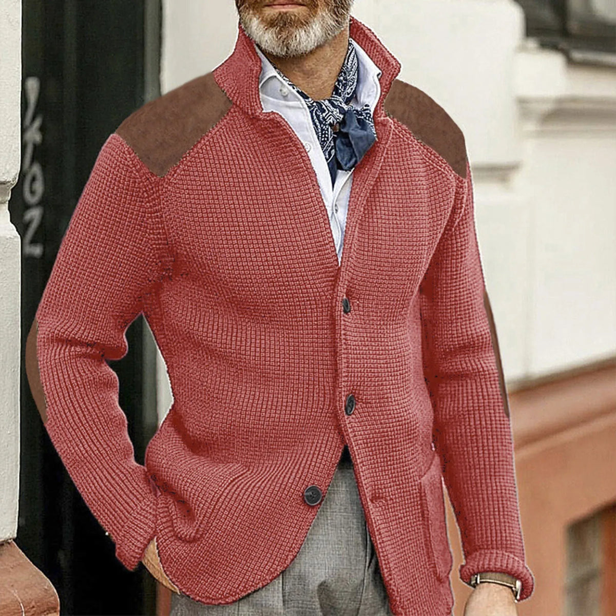 Veste en maille à empiècements aspect daim