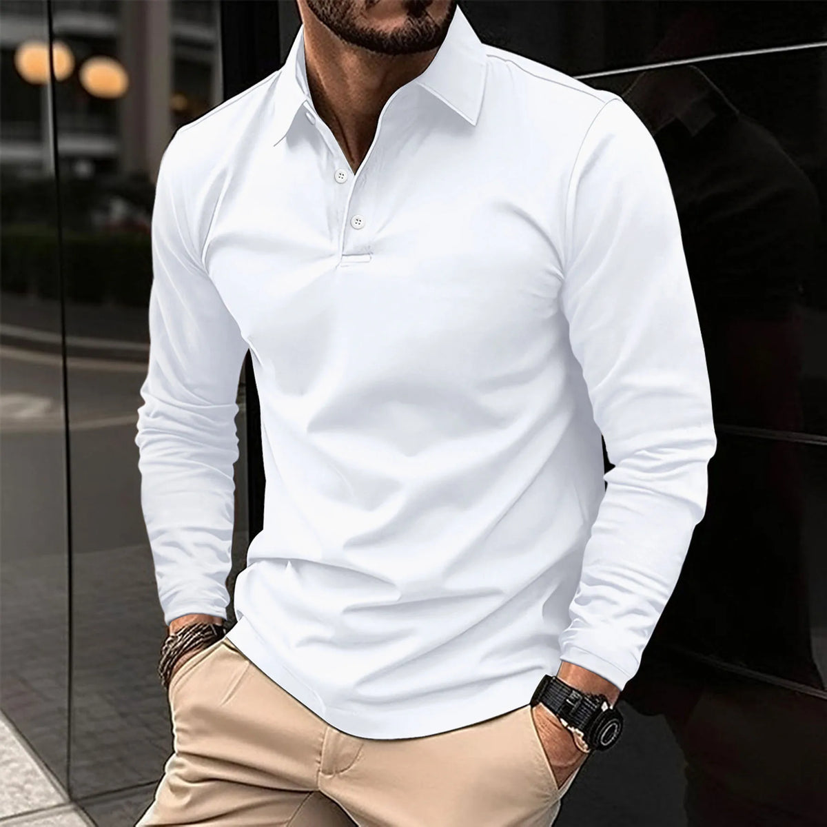 Polo à manches longues coupe classique col polo moderne sobre homme – Tartas