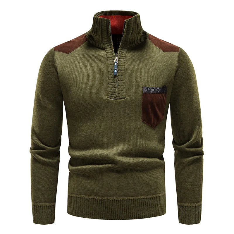Pull col montant demi-zip à empiècements