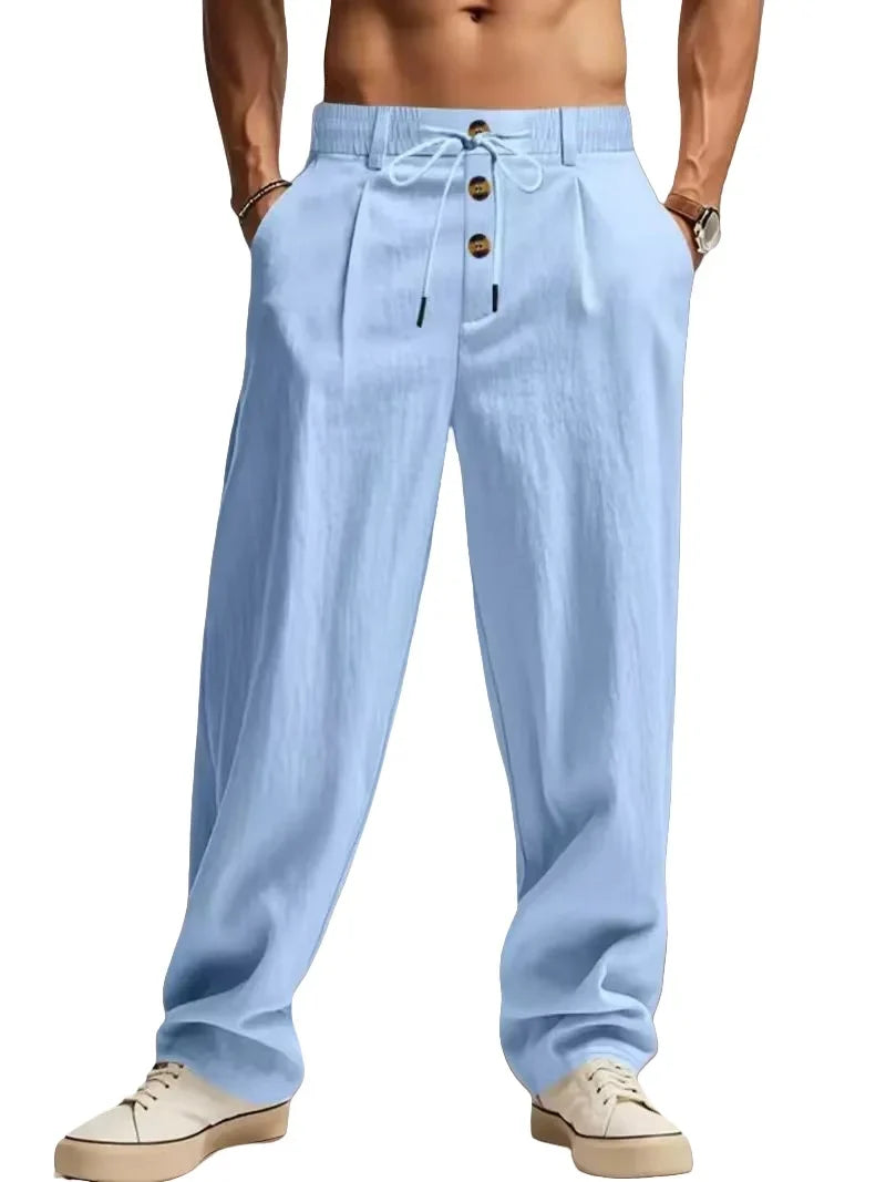 Pantalon aspect lin à taille cordon
