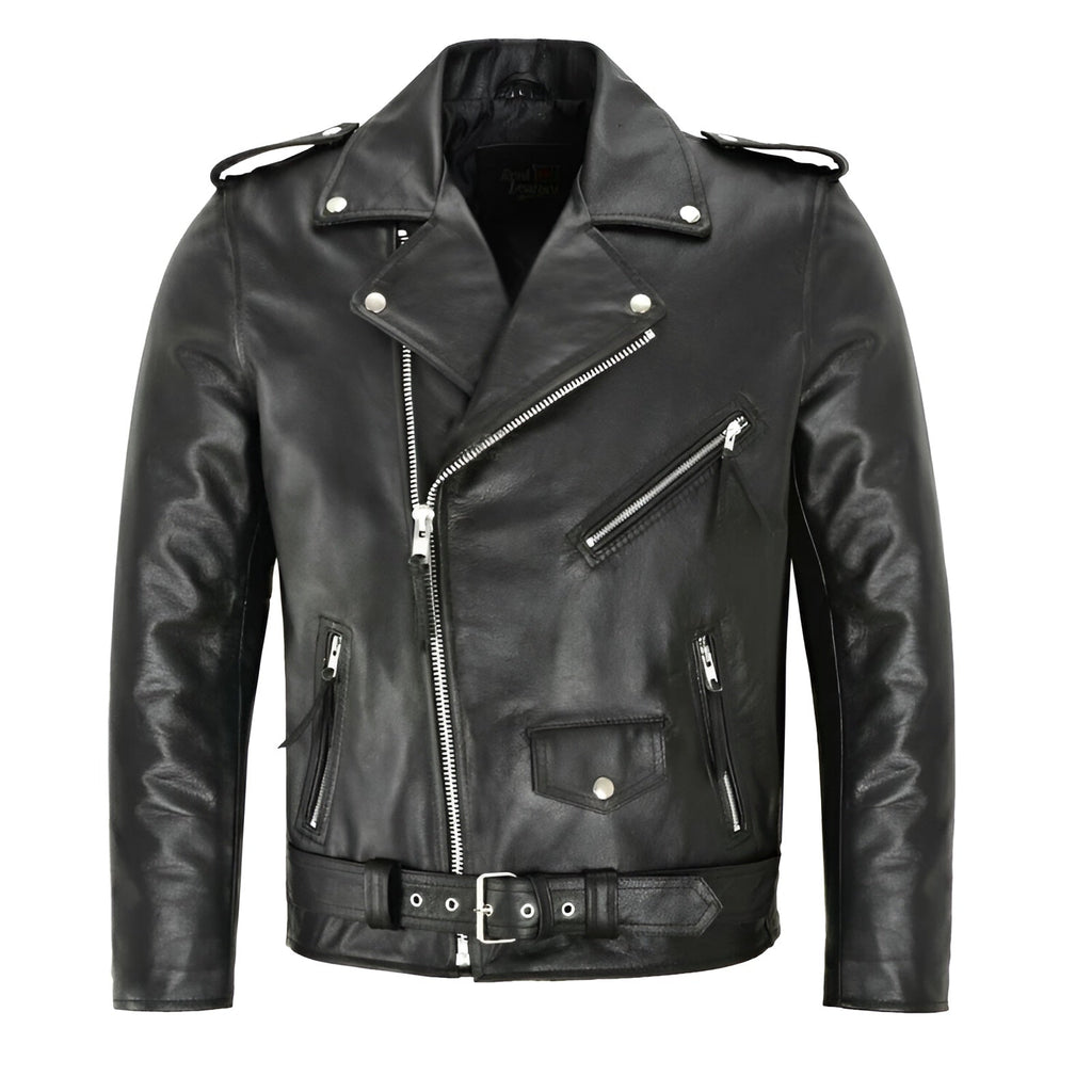 Veste en cuir style classique coupe ajustée col droit homme – Mauléon