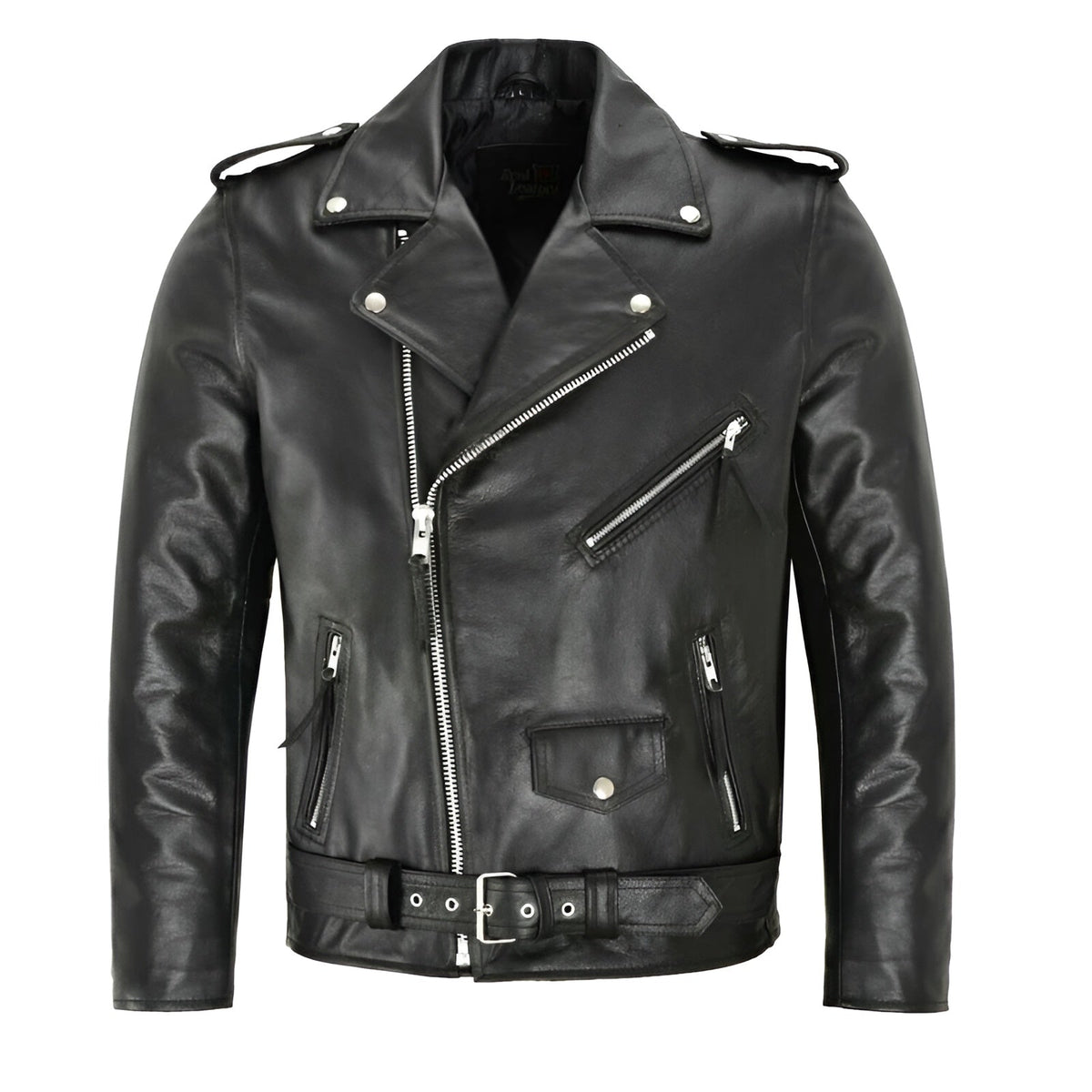 Veste en cuir style classique coupe ajustée col droit homme – Mauléon