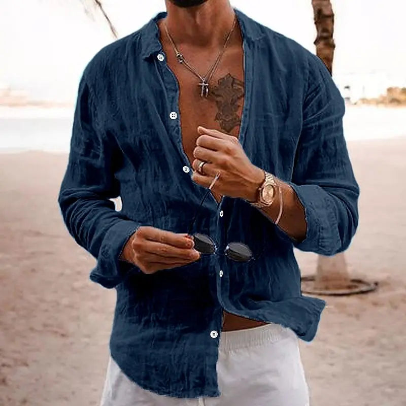 Chemise en lin manches longues décontractée pour les beaux jours homme – Merville