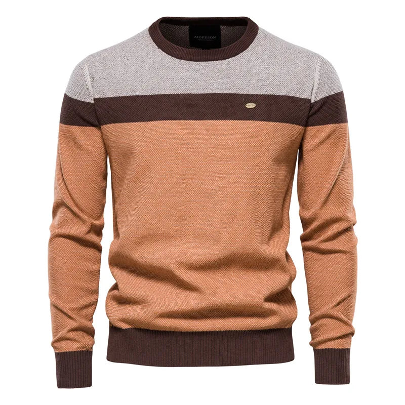 Pull col rond bicolore à bande poitrine