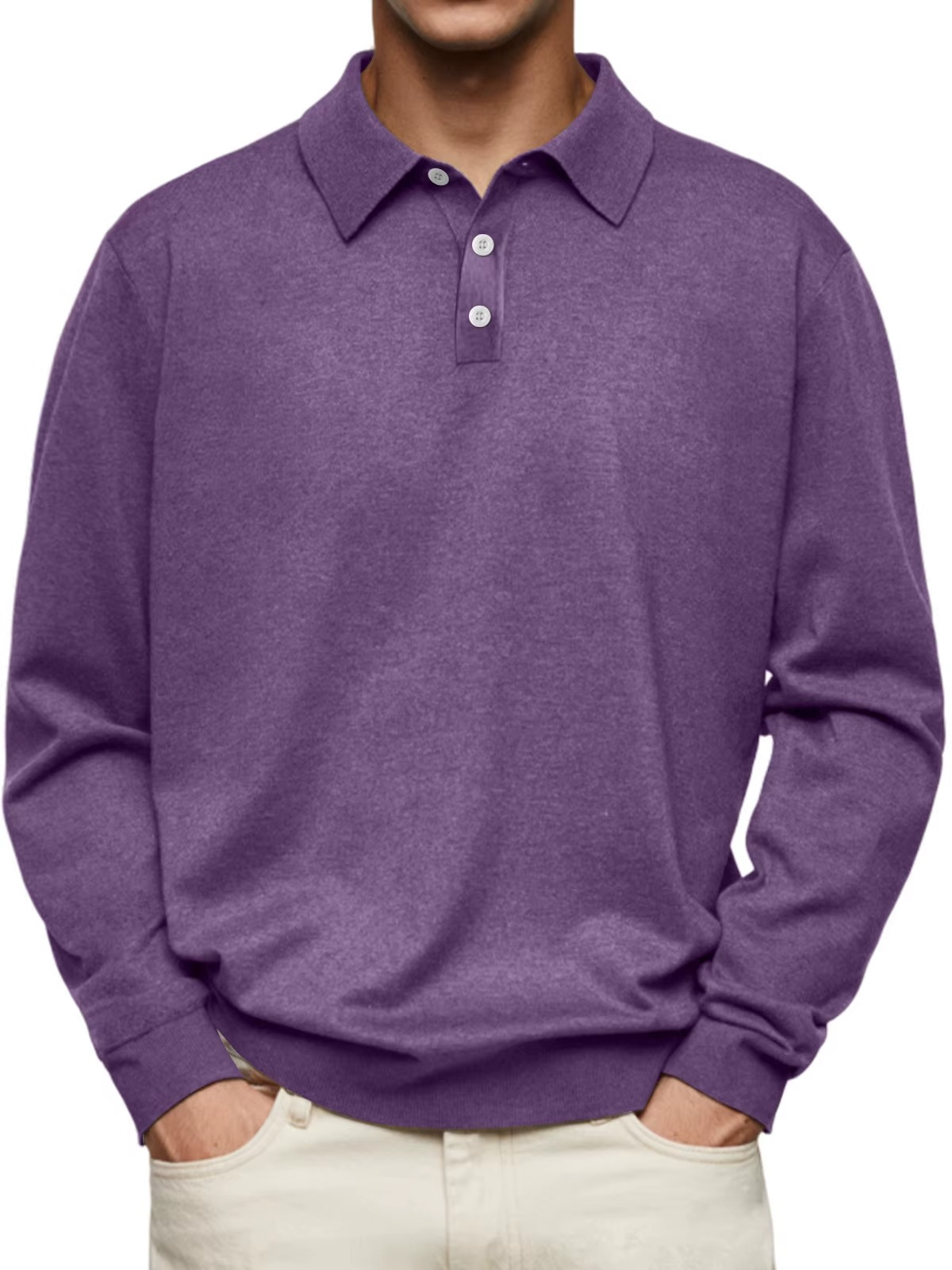 Polo maille chinée manches longues homme Popincourt, coloris violet