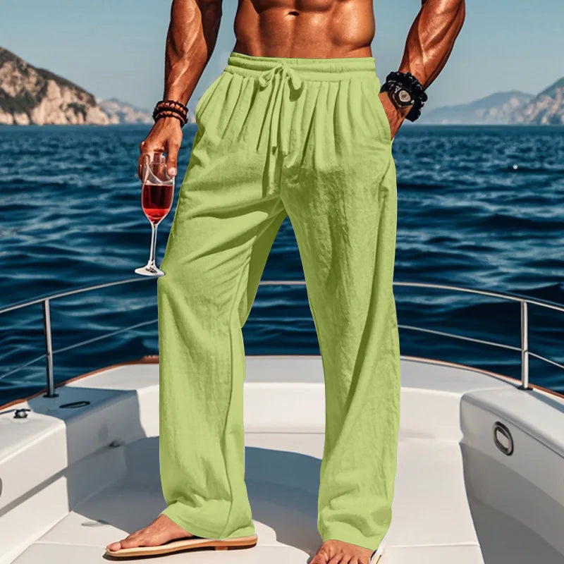 Pantalon ample aspect lin à cordon