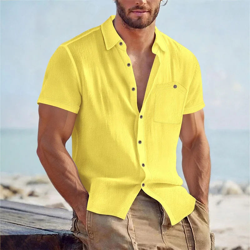 Chemise d’été col ouvert aspect lin