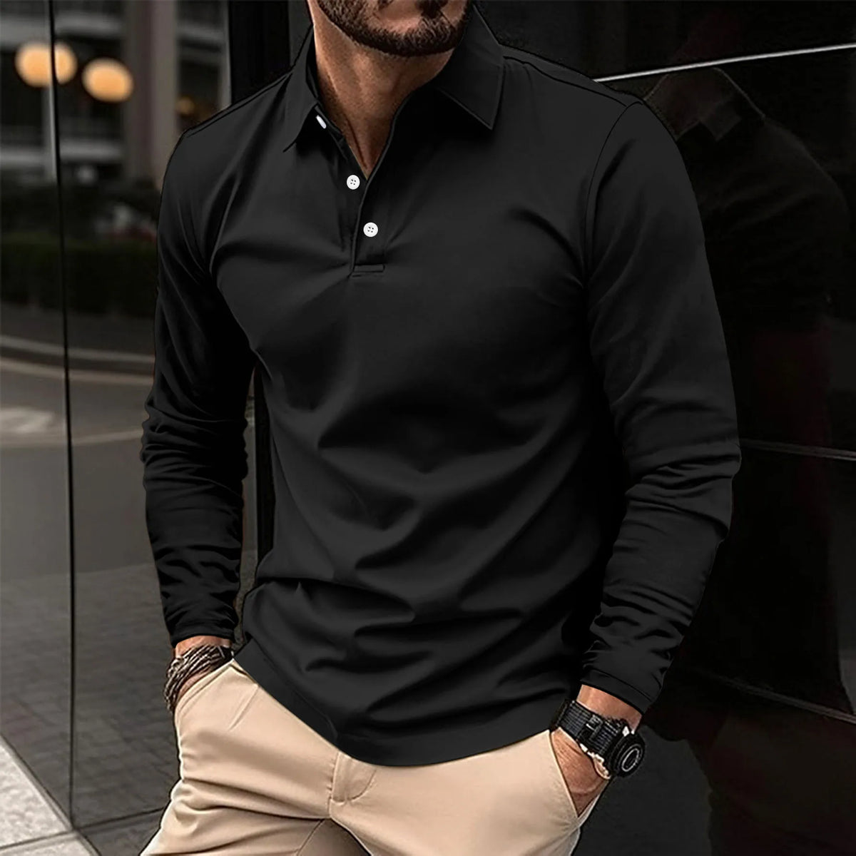 Polo slim à manches longues col polo coupe ajustée homme – Auch