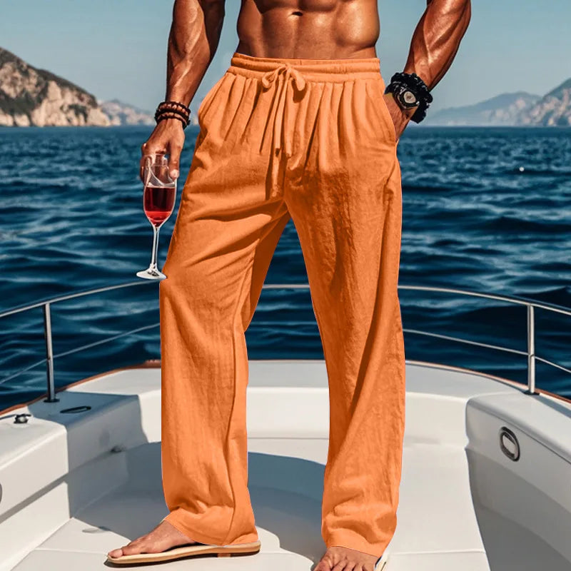Pantalon ample aspect lin à cordon
