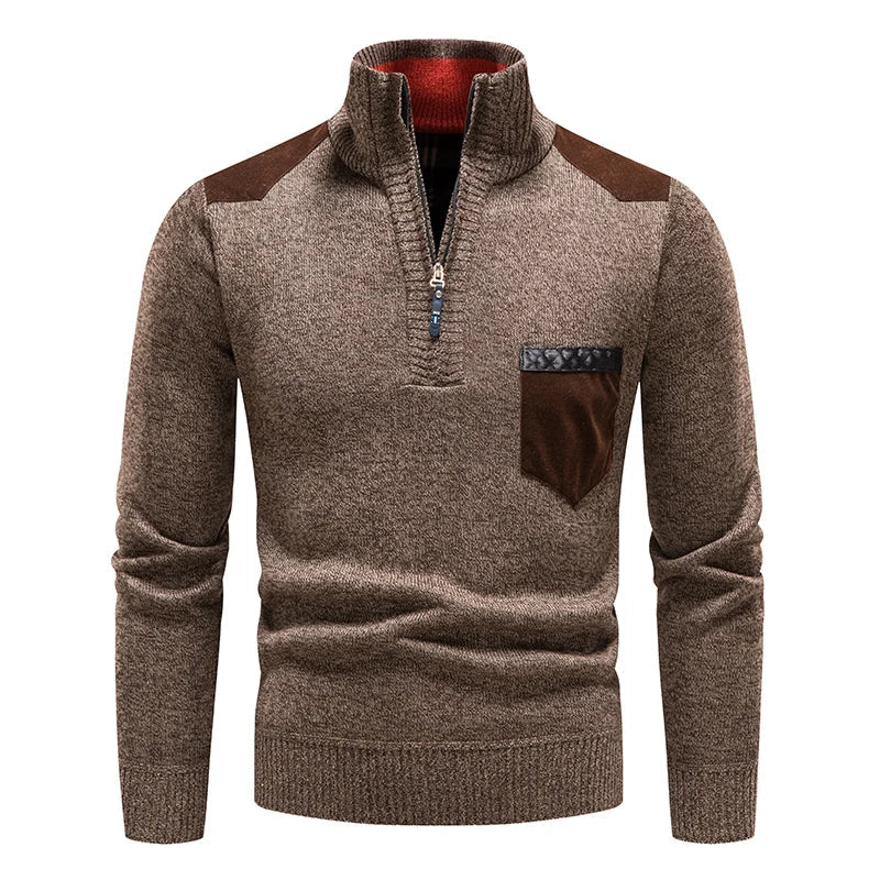 Pull col montant demi-zip à empiècements