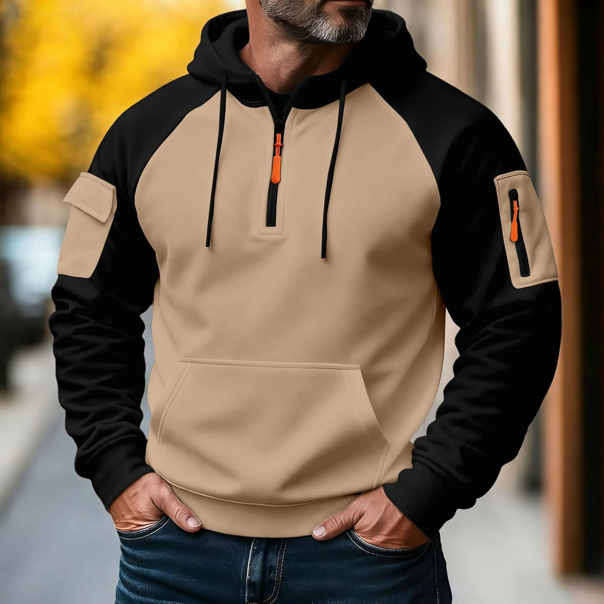 Sweat zippé à capuche à empiècements contrastés