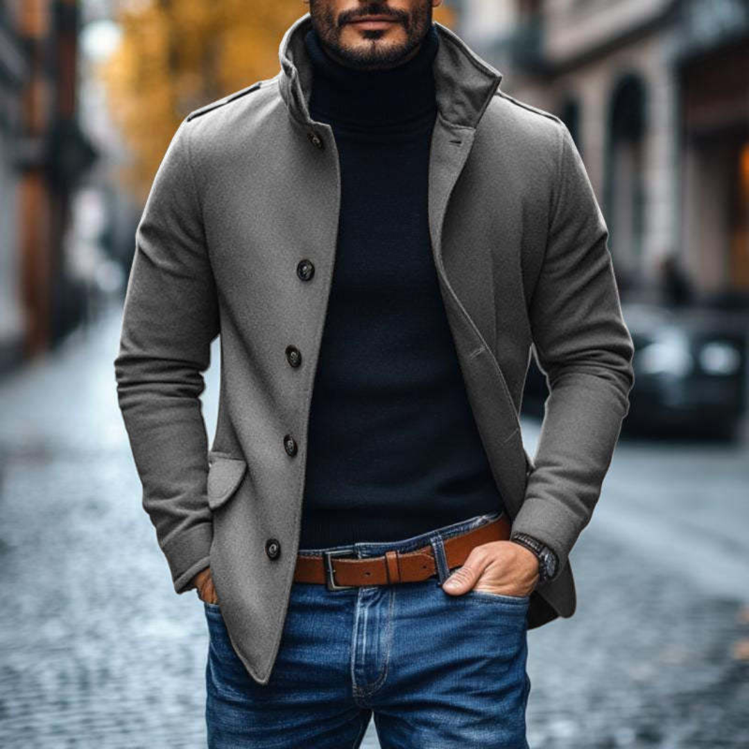 Veste ajustée col montant boutonnée style élégant homme – Ouistreham