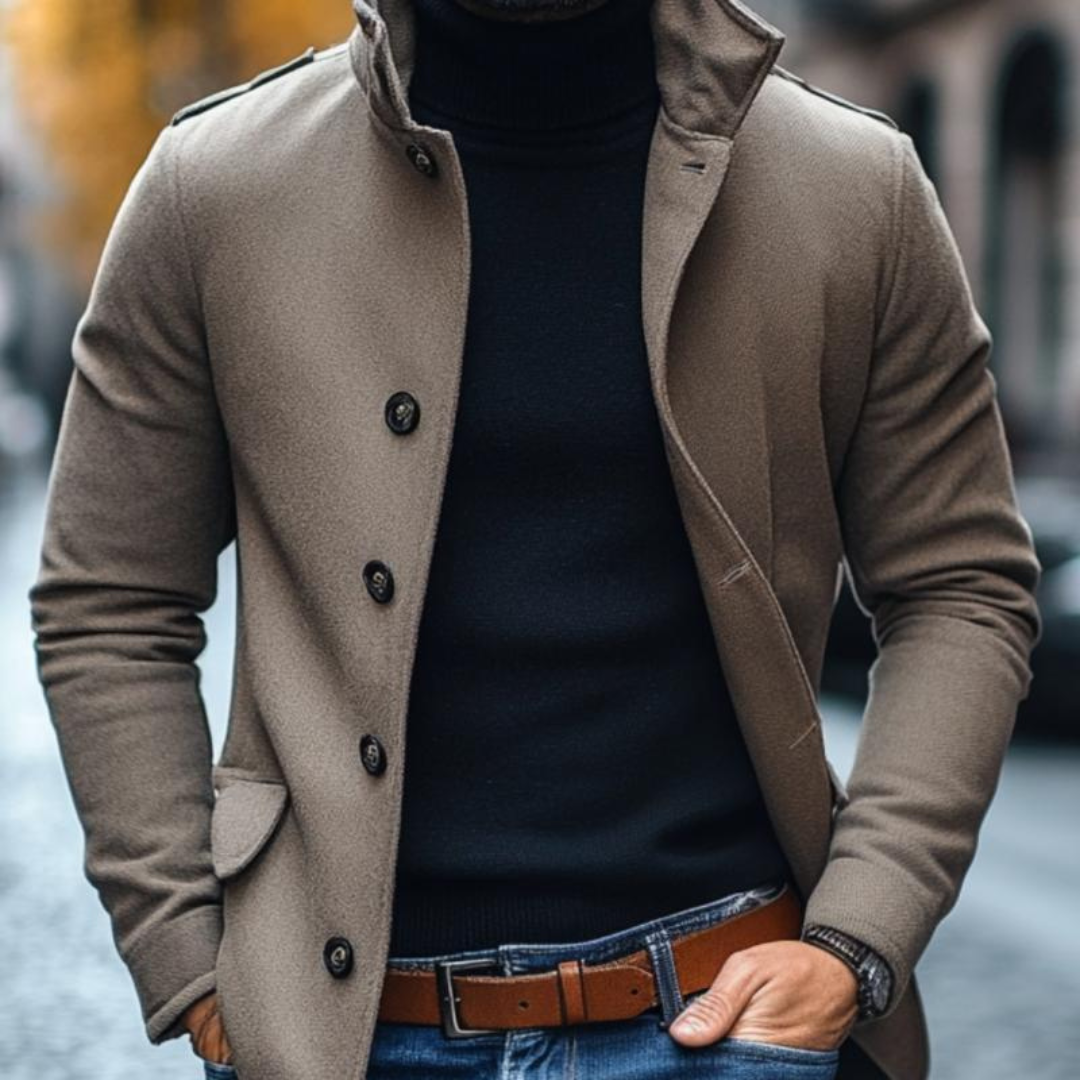 Veste ajustée col montant boutonnée style élégant homme – Ouistreham