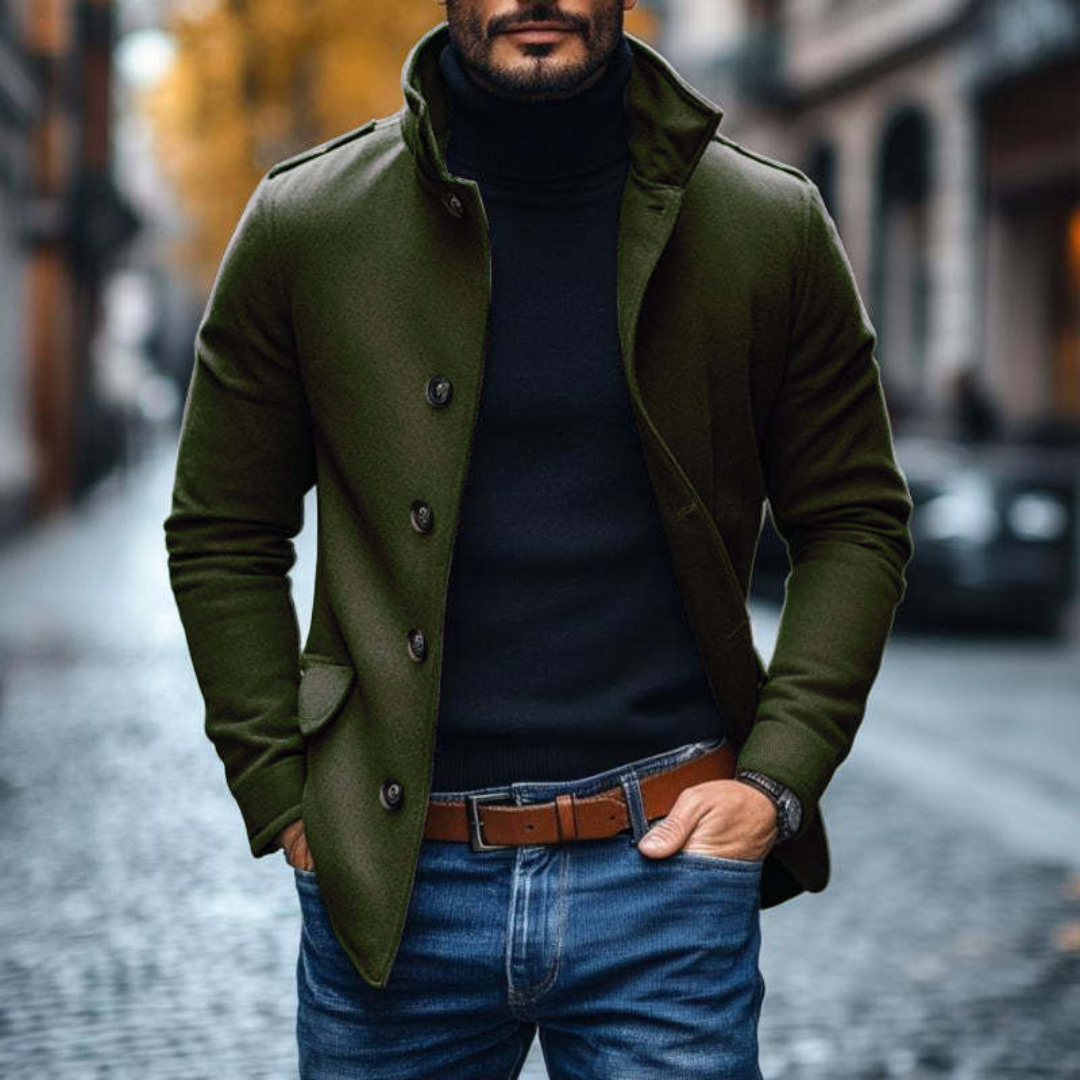 Veste ajustée col montant boutonnée style élégant homme – Ouistreham