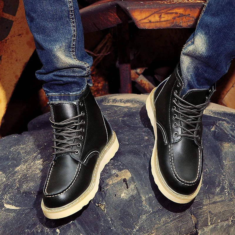 Bottes en cuir véritable rétro à la finition soignée homme – Viens