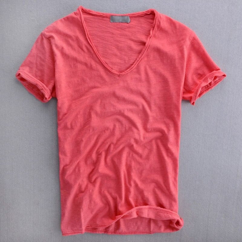 T-shirt col V coupe slim léger au style intemporel homme – Latour-Maubourg