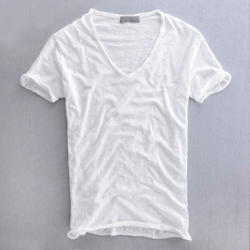 T-shirt col V coupe slim léger au style intemporel homme – Latour-Maubourg