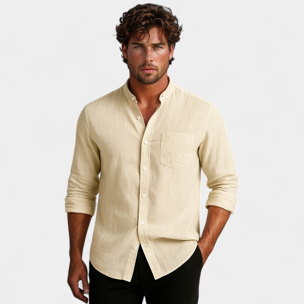 Chemise à col montant style utilitaire coupe droite manches longues homme – Figeac