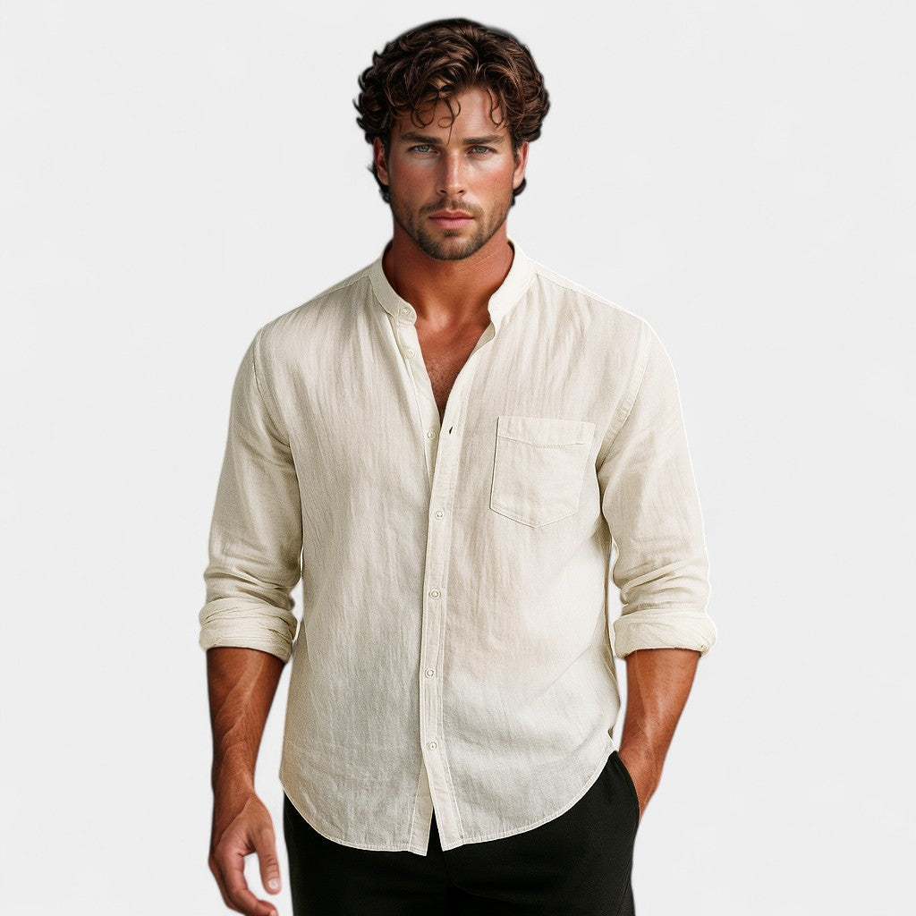 Chemise à col montant style utilitaire coupe droite manches longues homme – Figeac