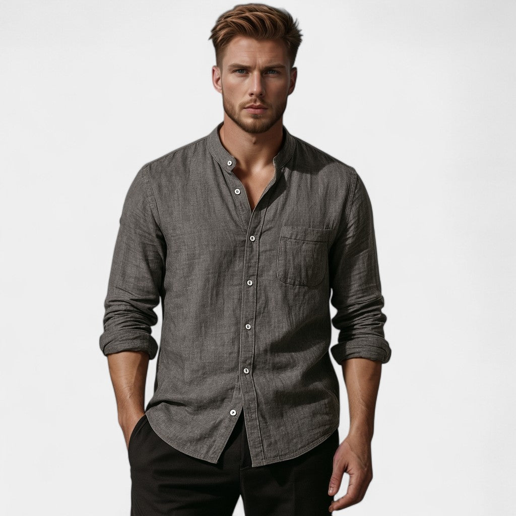 Chemise à col montant style utilitaire coupe droite manches longues homme – Figeac