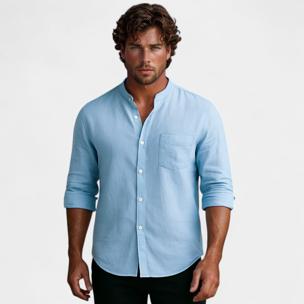Chemise à col montant style utilitaire coupe droite manches longues homme – Figeac