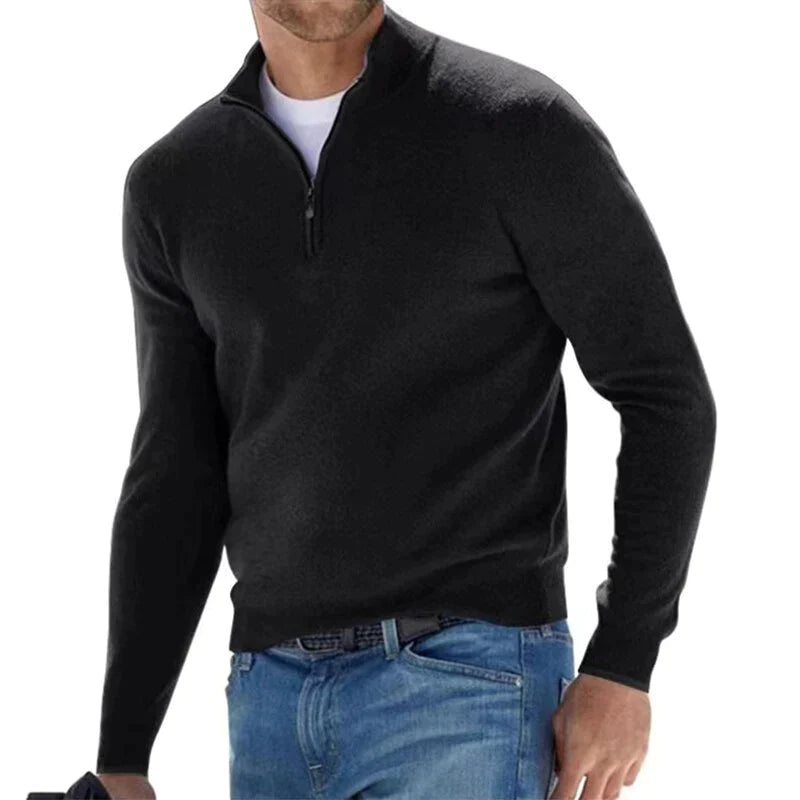 Pull en coton à demi-zip col camionneur structuré homme – Noir