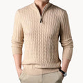 Pull torsadé col montant demi-zip en maille soignée coupe classique homme – Excideuil