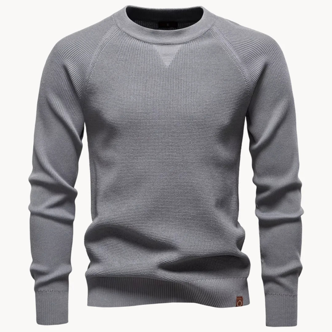 Pull col rond en maille côtelée manches raglan élégant homme – Gris