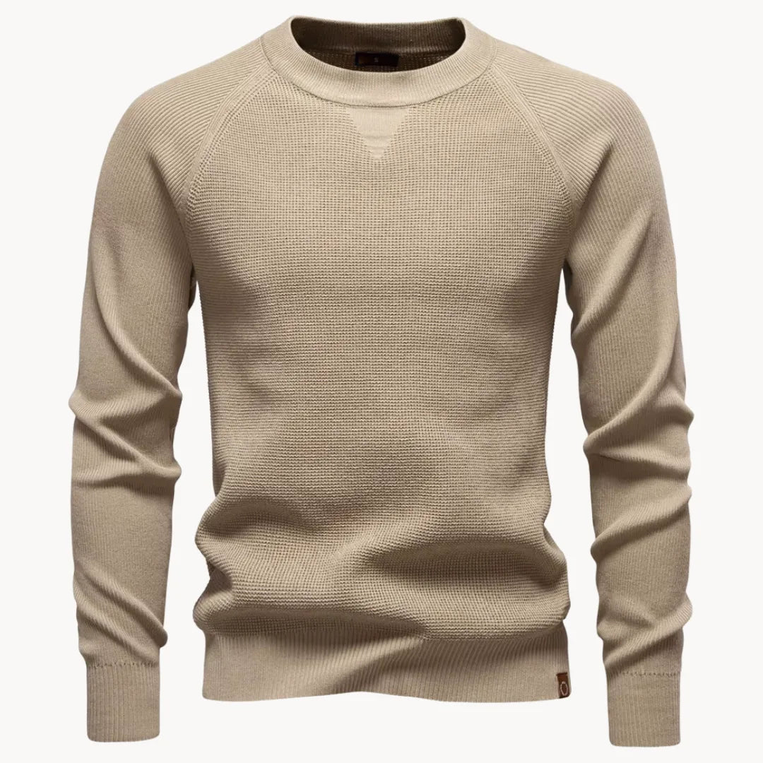 Pull col rond en maille côtelée manches raglan élégant homme – Abricot