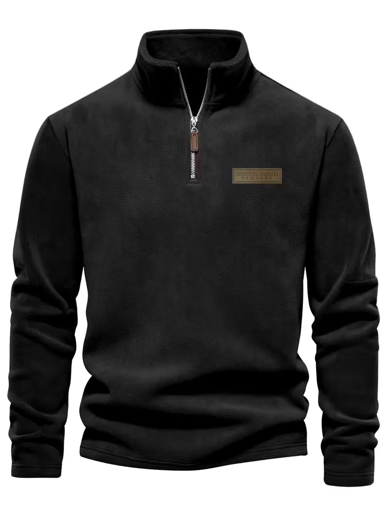Pull en polaire douce col montant zippé manches longues homme – Noir