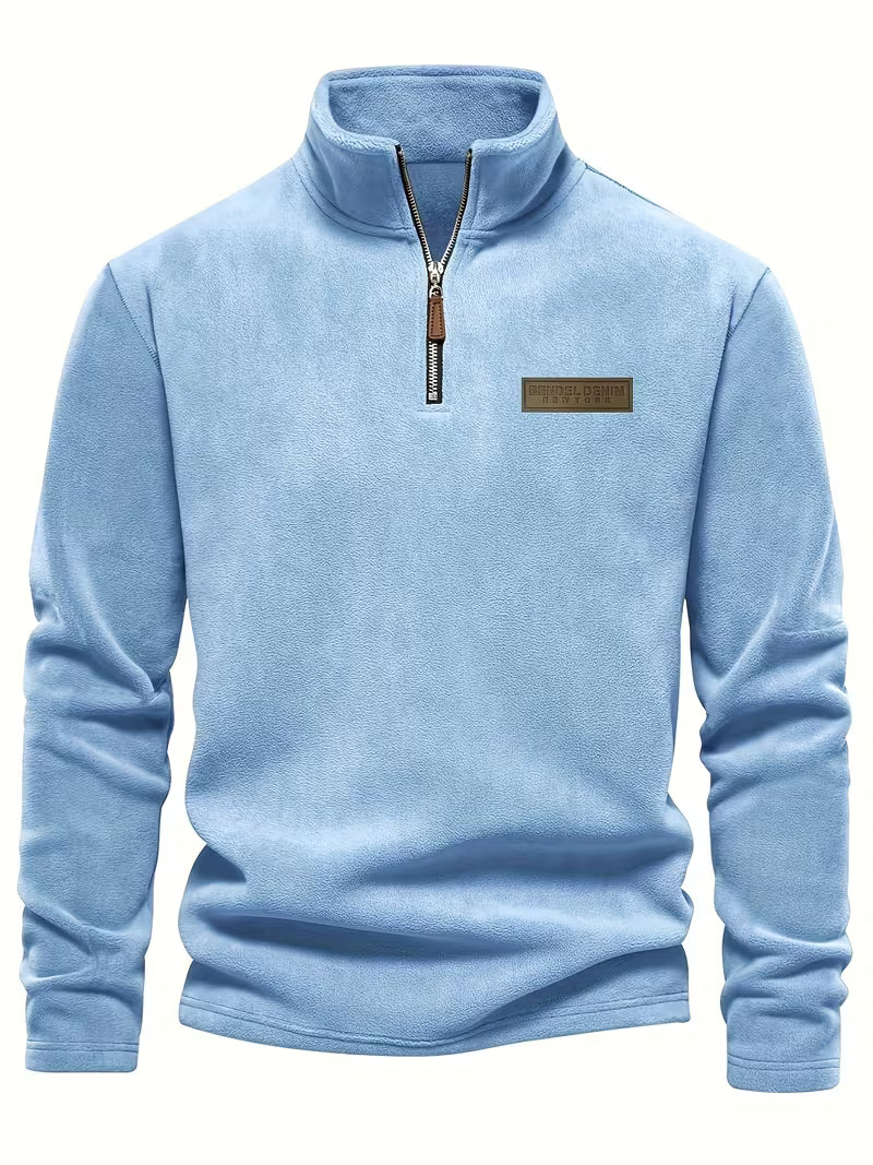 Pull en polaire douce col montant zippé manches longues homme – Bleu Ciel