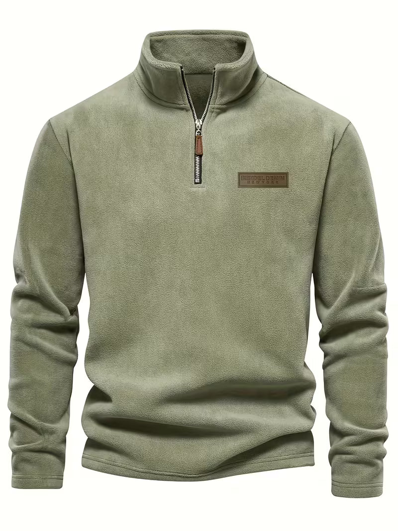 Pull en polaire douce col montant zippé manches longues homme – Vert Armée