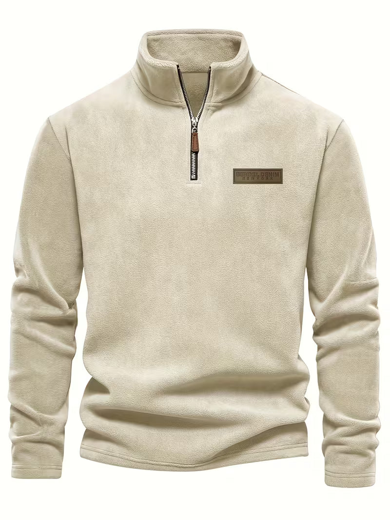 Pull en polaire douce col montant zippé manches longues homme – Beige