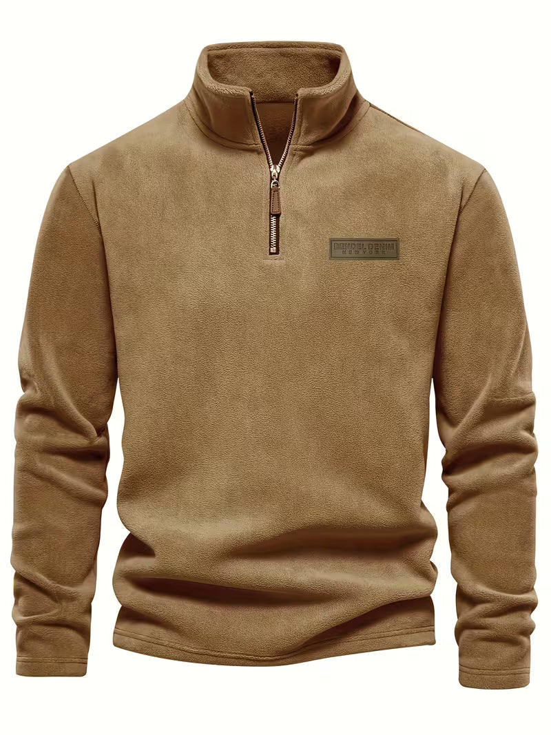Pull en polaire douce col montant zippé manches longues homme – Camel