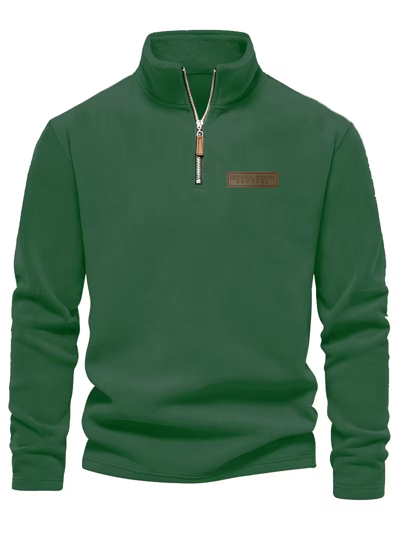 Pull en polaire douce col montant zippé manches longues homme – Vert Foncé