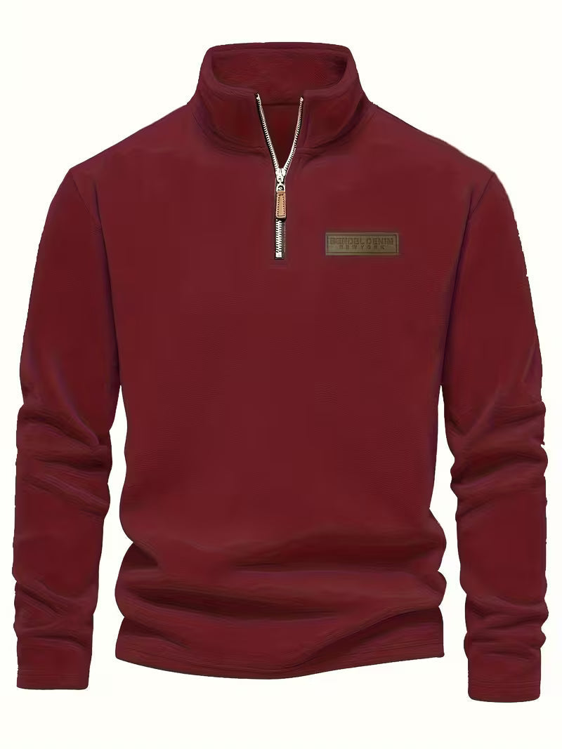 Pull en polaire douce col montant zippé manches longues homme – Bordeaux