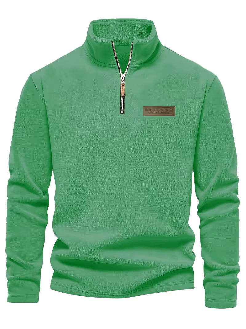 Pull en polaire douce col montant zippé manches longues homme – Vert