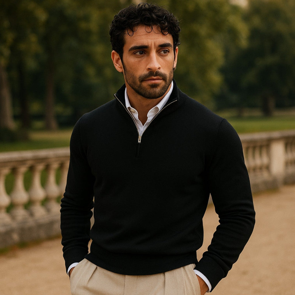 Pull en cachemire demi-zip col montant coupe slim homme – Portsall