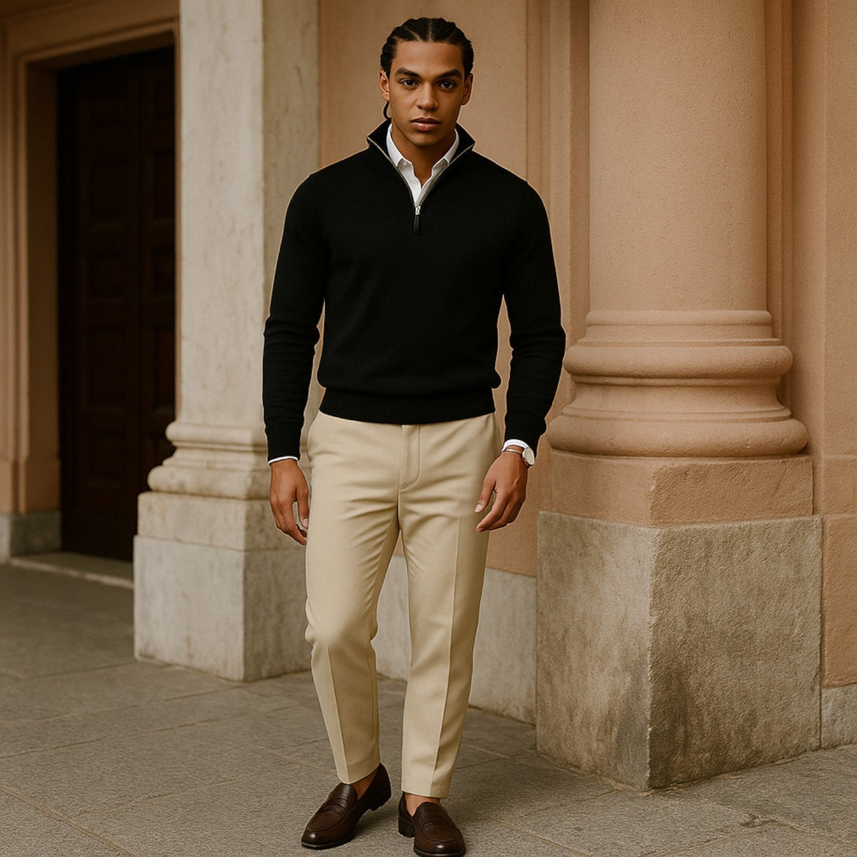 Pull en cachemire demi-zip col montant coupe slim homme – Portsall