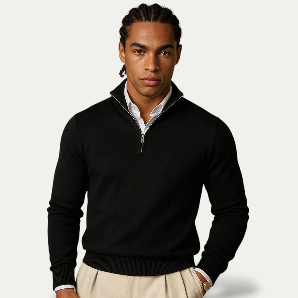 Pull en cachemire demi-zip col montant coupe slim homme – Portsall