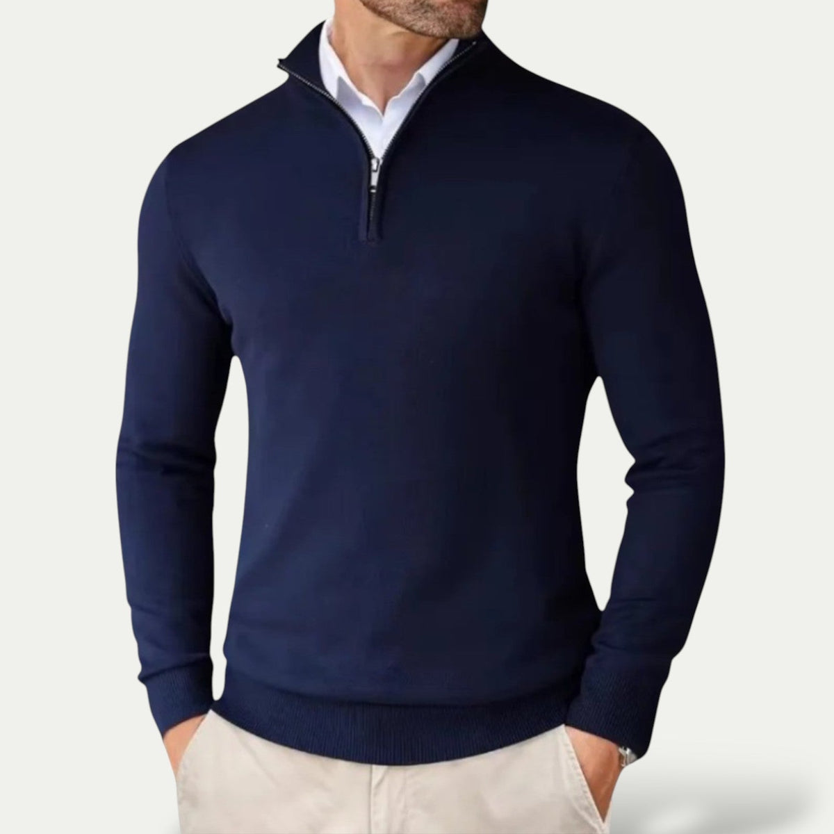 Pull en cachemire demi-zip col montant coupe slim homme – Portsall