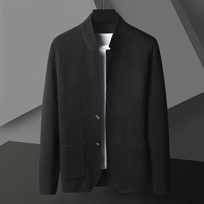Gilet col montant en maille texturée noir homme, vue de face