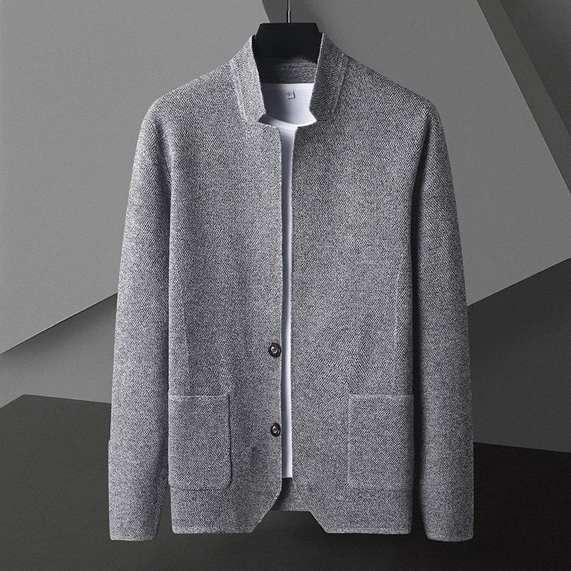 Gilet col montant en maille texturée gris homme, vue de face