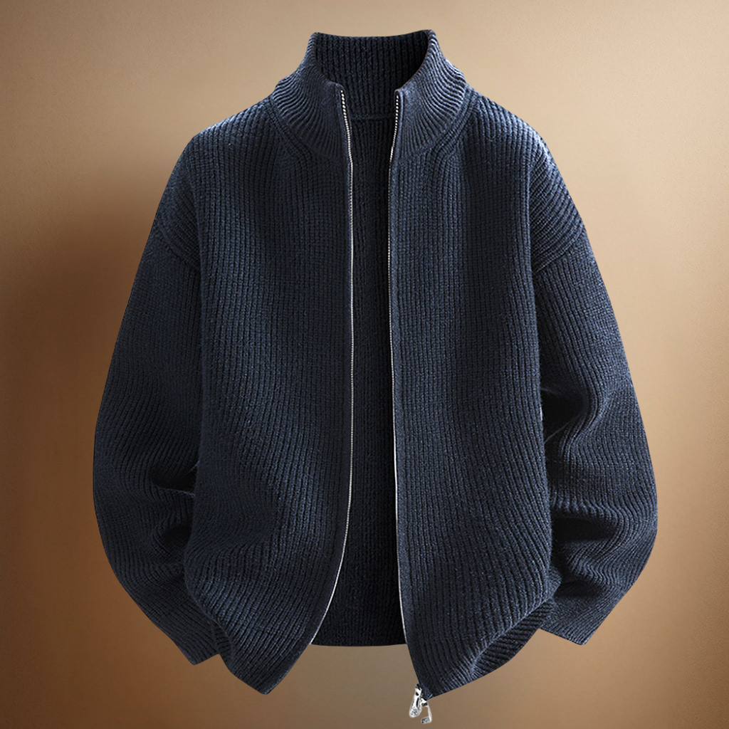 Pull zippé col montant côtelé