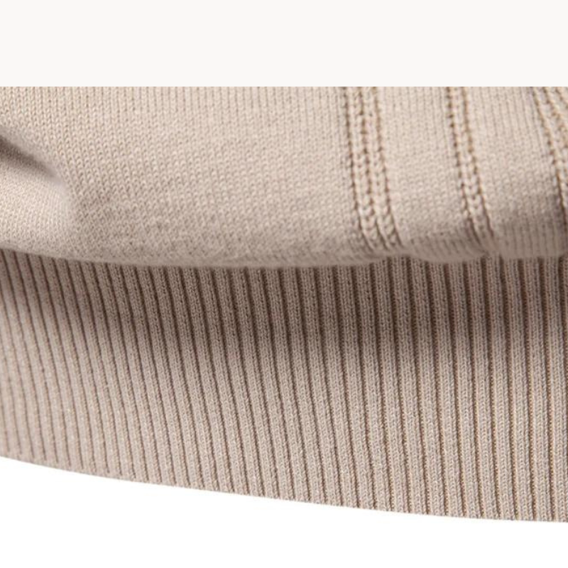 Détail du bas en bord-côte du pull Beaubourg, coloris beige