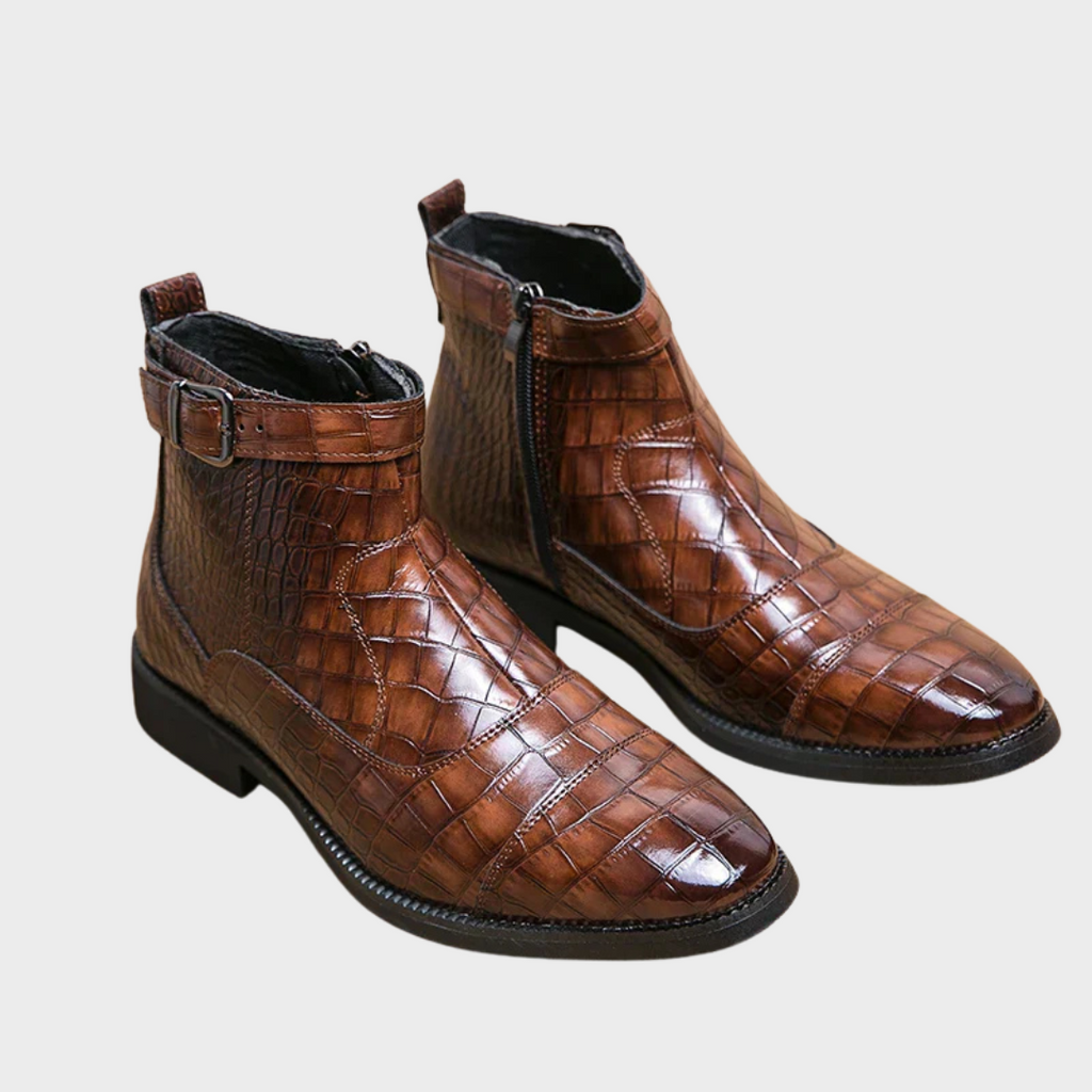 Bottines effet croco marron à boucle