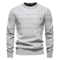 Pull col rond homme à carreaux en relief, coloris gris clair, vue de face – Beaubourg