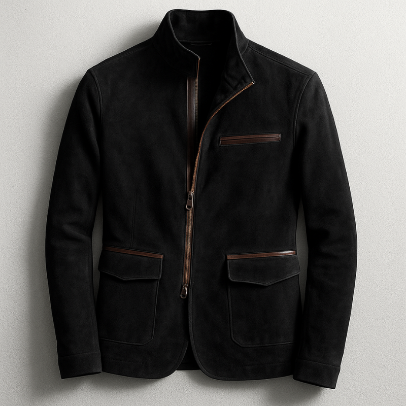 Veste aspect daim zippée col montant