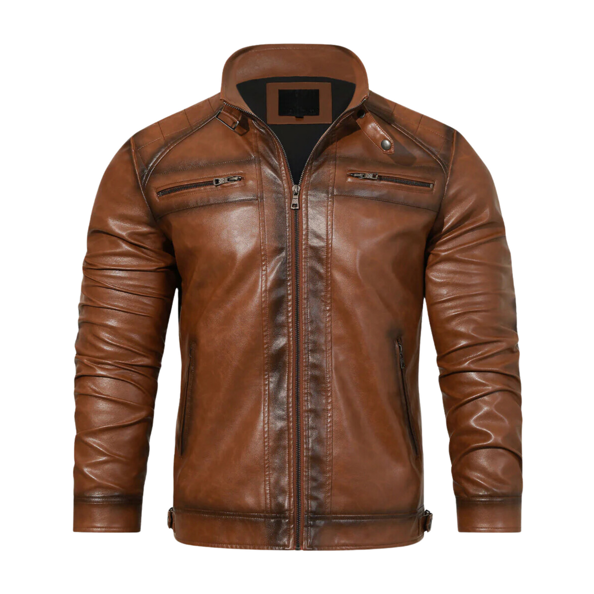 Veste effet cuir marron légèrement lustrée